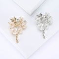 Owl on Plum Branch Brooch Pearl Flowers Gold and Silver view 1