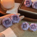 Lavender Sculpted Rose Stud Earrings with Layered Petals view 1