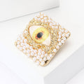 Square Pearl Border Eye Brooch in Four Iris Colors view 3