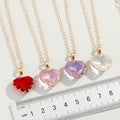 Gold Tone Faceted Heart Glass Pendant Necklaces in Four Colors view 2