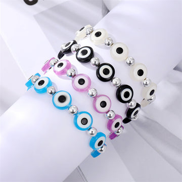 Silver Tone Round Evil Eye Beaded Stretch Bracelets