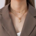 Gold Double Layer Padlock OT Toggle Paperclip Necklace view 1