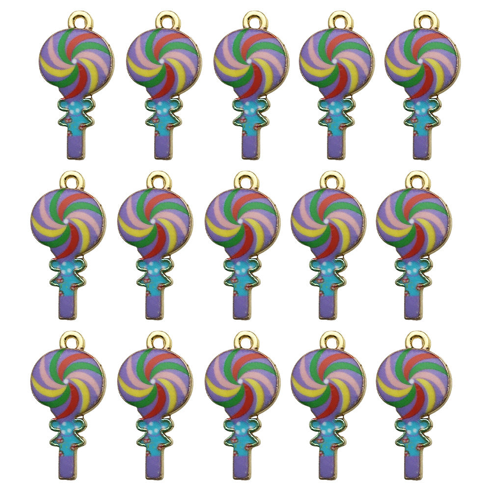 Zinc Alloy Rainbow Lollipop Charm Pendant for Earrings Hair Accessories Bracelet Necklace DIY