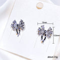 Silver Bow Clear Stone Stud Earrings White Gold Alloy view 5