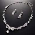 Black Silver Tone Crystal Ribbon Bow Metal Necklace and Earring Set view 2