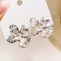 Silver Tone Clear Irregular Flower Statement Stud Earrings view 1