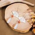 White Filigree Fan Red Bead Teardrop Hook Earrings view 4
