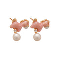 Pink Horse and Pearl Drop Stud Earrings With Polished Metal Details view 5