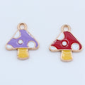 Gold Tone Spotted Mushroom Enamel Charms in Red and Purple view 2
