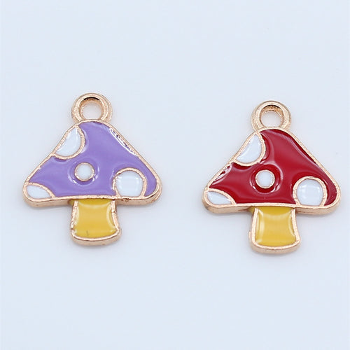 Red Mushroom, Purple Mushroom spotted mushroom enamel charms in image 2, shown in an alternate angle or finish view