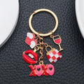 Red Xoxo Lips Heart and Wine Glass Metal Keychain Set view 4