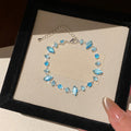 Silver Blue Mixed Cut Crystal Adjustable Bracelet Band view 6