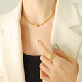 Heart Pendant Cuban Curb Chain Necklace Gold Steel Tone view 7