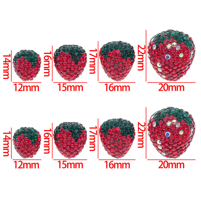 Four-Size Red Rhinestone Strawberry Clay Bead Collection