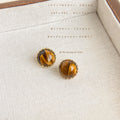 Gold Scalloped Round Tiger Eye Cabochon Stud Earrings view 4