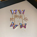 Blue Purple Crystal Butterfly Drop Earrings with Polished Metal Accents view 6
