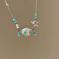 Silver Shell Starfish Teal Crystal Dangle Charm Bracelet view 3