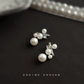 Percent Symbol Pearl CZ Stud Earrings Silver Tone Metal view 3