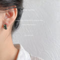 Antique Dark Metal Olive Green Crystal Three-Stone Studs view 2