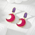 Gold Tone Magenta Druzy Style Resin Statement Stud Drop Earrings view 7