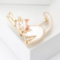 Enamel Stretching Cat Brooch White or Black Pink Bow Pin view 3