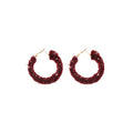 Textured Woven Hoop Earrings in Ivory and Burgundy view 5