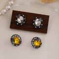 Dark Metal Filigree Oval Crystal Butterfly Stud Earrings view 1