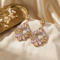 Pink Clear Stone Floral Wreath Statement Stud Earrings view 3