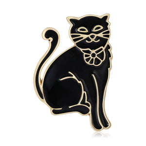 Enamel Sitting Cat Brooch in Black or White Finish