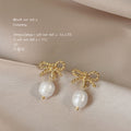 Gold Twisted Rope Bow Freshwater Pearl Drop Studs Pair view 3