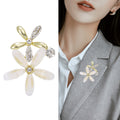 White Flower Brooch Gold Tone Rhinestone Daisy Bow Pin view 3