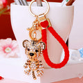 Jeweled Tiger Character Keychains with Braided and Bare Wrist Loops view 1