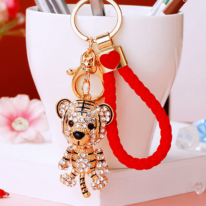 Jeweled Tiger Character Keychains with Braided and Bare Wrist Loops