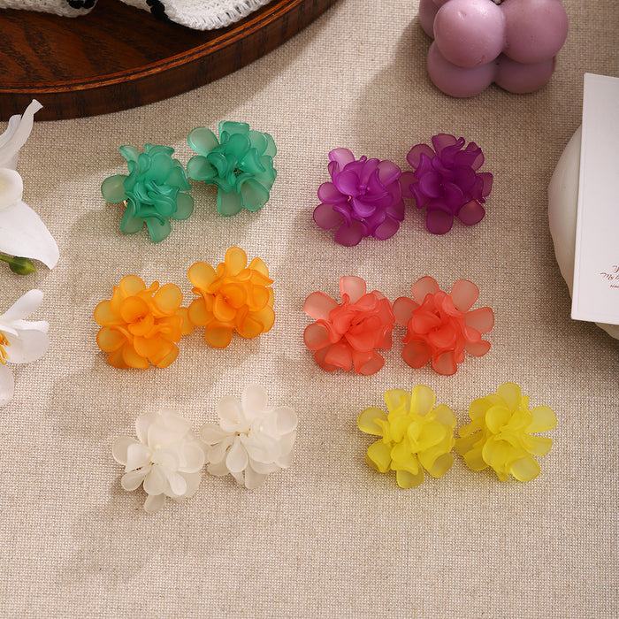 Six Color Layered Translucent Flower Ear Clip Earrings