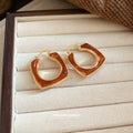 Brown Resin Open Square Hoop Earrings Jewelry Design view 4