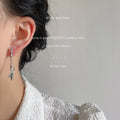 Silver-Tone Asymmetric Bamboo Drop Earrings Teal Accent view 2