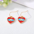 Gold Tone Enamel Heart and Hamsa Evil Eye Hook Earrings view 2