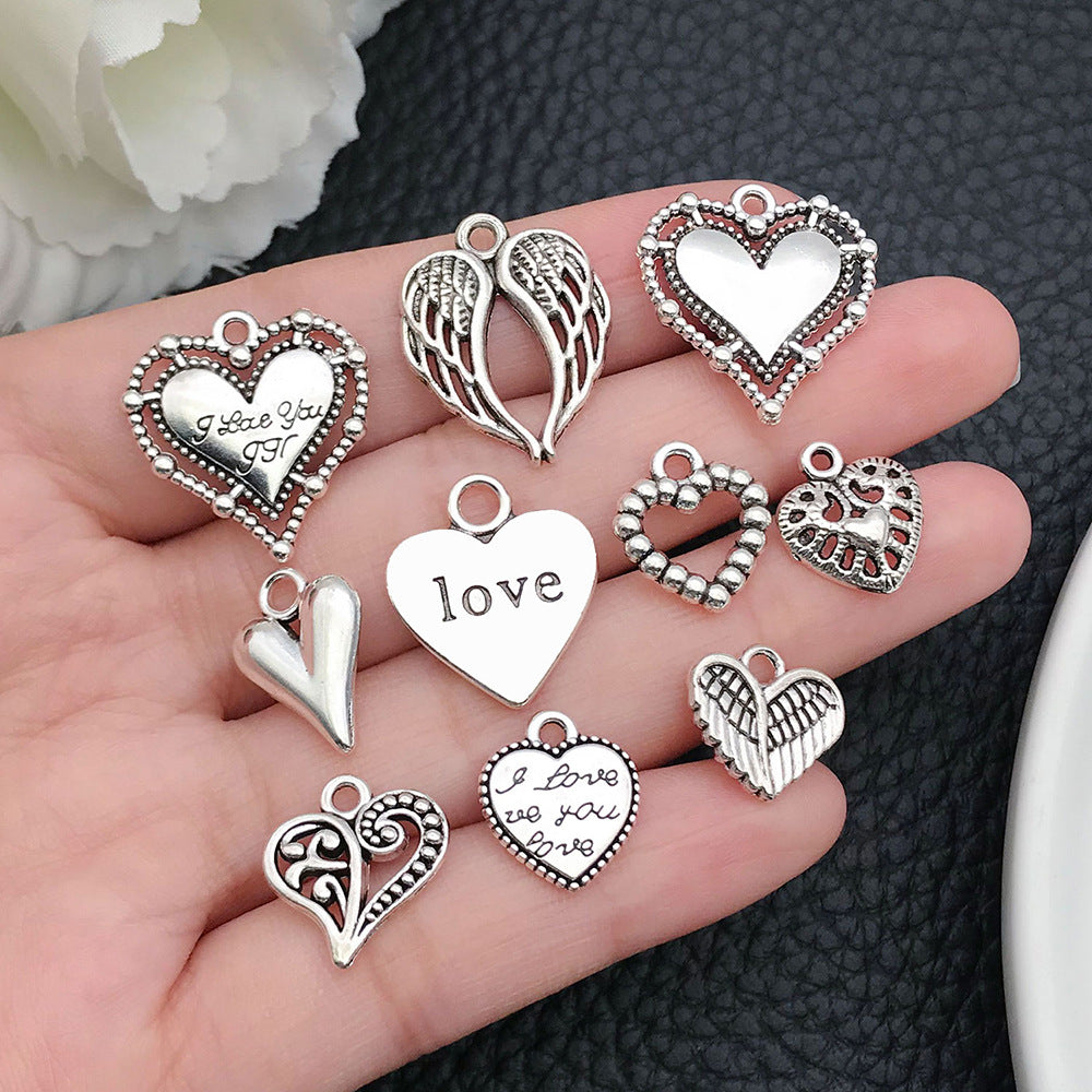 Zinc Alloy Solid Heart Hollow Heart Charm Pendant for DIY Bracelet Earring Jewelry