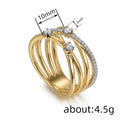 Crisscross Multi-Rail Clear Stone Wide Ring In Gold Tone view 4