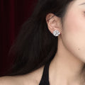 Silver Tone Rose Stud Earrings with Crystal Texture view 4