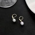 Gold and Silver White Pearl Look Drop Huggie Earrings view 6