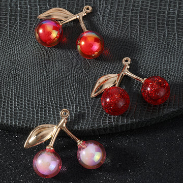 Cherry Charm Pendant Iridescent Resin Beads Three Colors