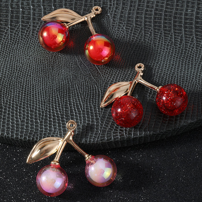 Cherry Charm Pendant Iridescent Resin Beads Three Colors
