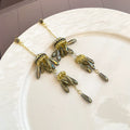 Gray Teardrop Double Jhumka Gold Tone Chain Earrings view 4