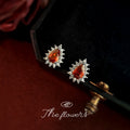 Red Teardrop Zircon Halo Mini Stud Earrings Silver Tone view 1