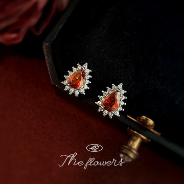 Red Teardrop Zircon Halo Mini Stud Earrings Silver Tone