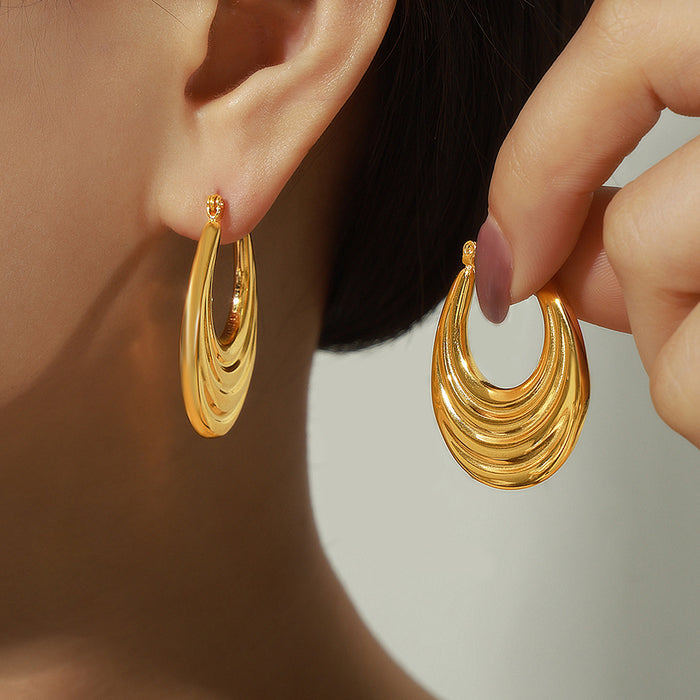 Gold Steel Layered Crescent Hoop Earrings Large And Small