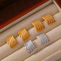 Ribbed Square Stud Earrings Gold And Steel Tone Metal view 4