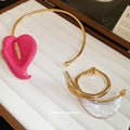 Pink Calla Lily Collar Necklace And Gold White Cuff view 2