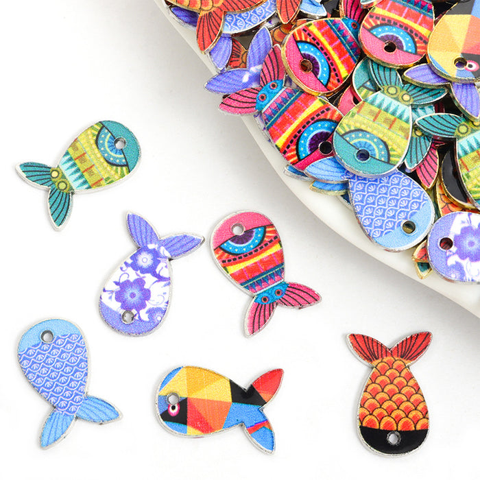 Colorful Patterned Fish Enamel Metal Charms, 12 Designs